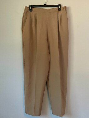 Vintage "Basics" Brand Pleated Tan Trousers (Size 14/L)